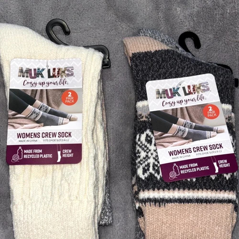 Muk Luks Cozy Up Your Life Crew Height Socks Women OS (6-11) Heather 4 Pair Pack